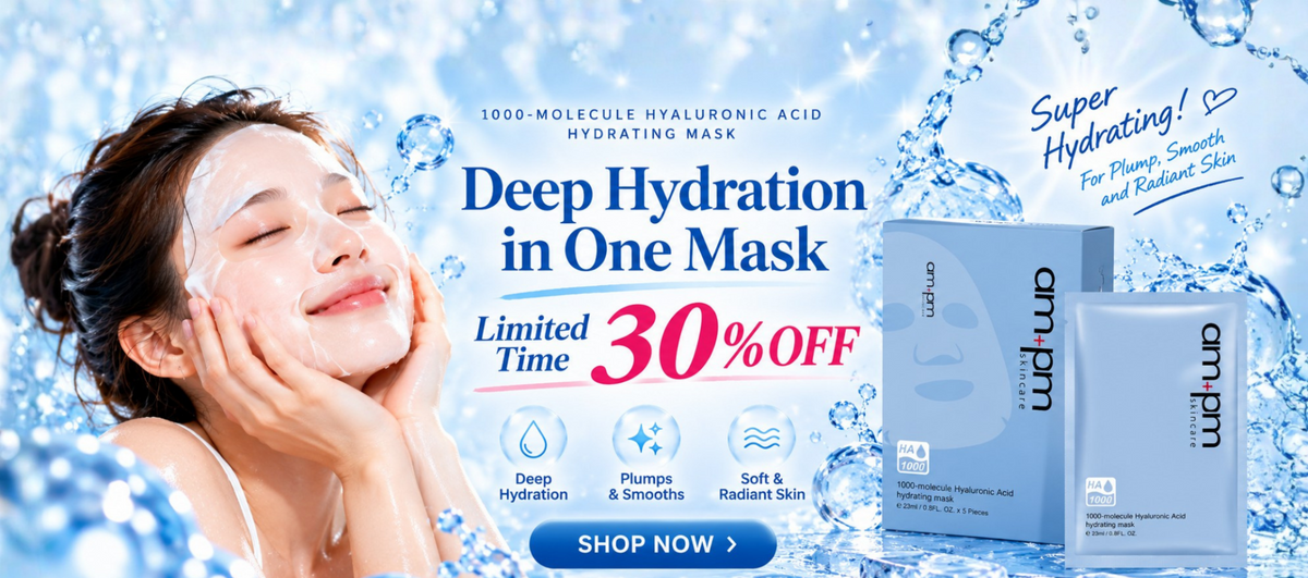 1000 Molecule Hyaluronic Acid Mask 30% off English desktop banner